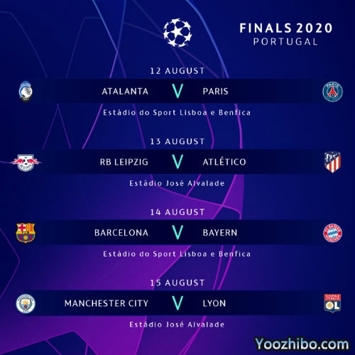 欧冠1/4决赛对阵出炉：8月13日凌晨3点正式打响！