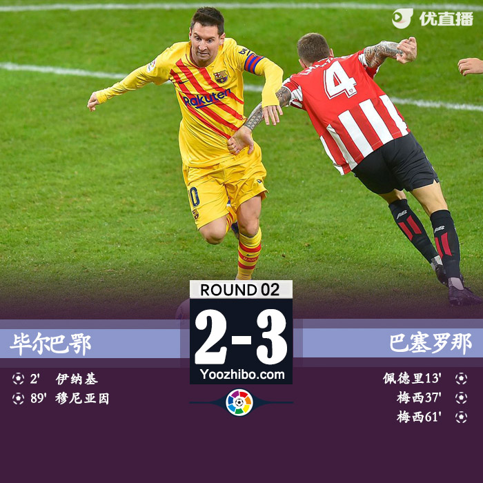 巴塞罗那3-2毕尔巴鄂竞技 梅西双响佩德里传射