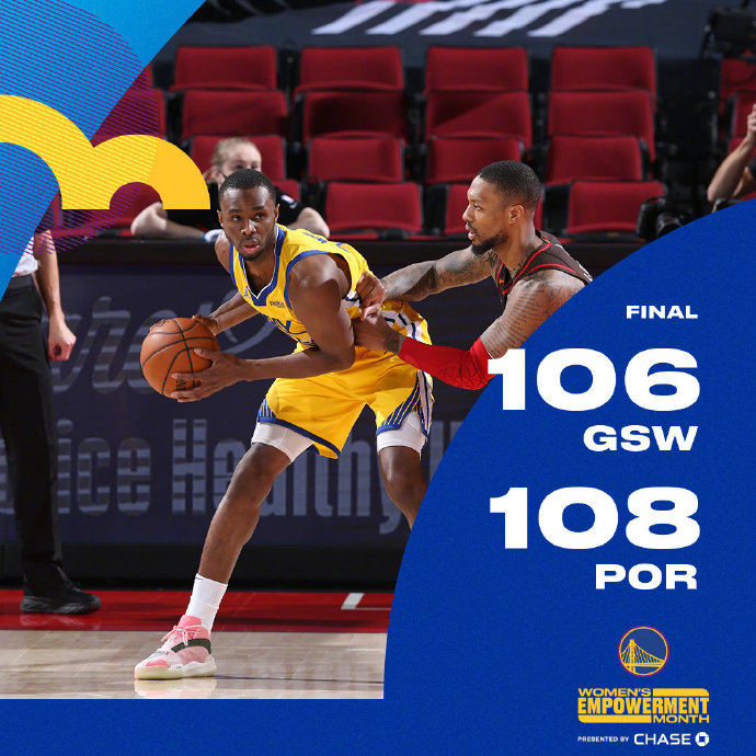 开拓者108-106战胜勇士 利拉德一攻一防准绝杀 库里35+7+5