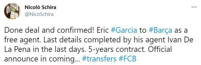 名记: 巴萨已签下埃里克-加西亚, 即将官宣