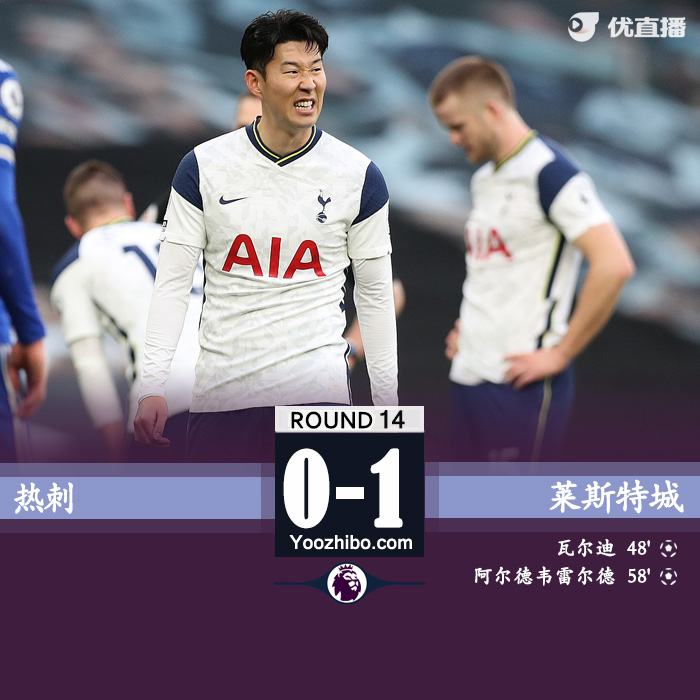 英超简报：热刺0-2不敌莱斯特城 瓦尔迪造两球