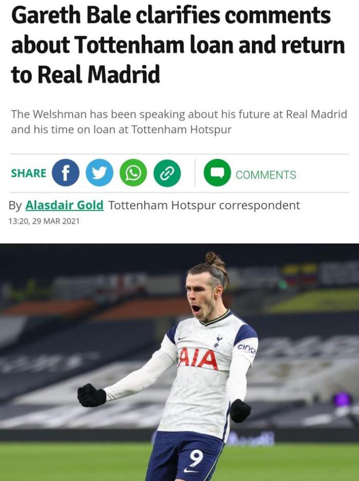 我没有不尊重! 贝尔: 返回皇马是按照合同办事