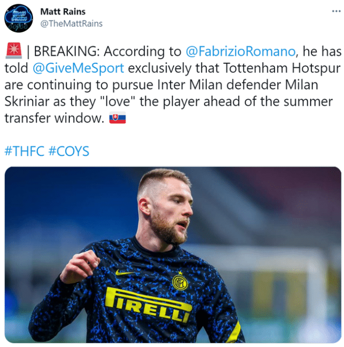 罗马诺: 热刺仍想签什克, 国米标价7500万欧元