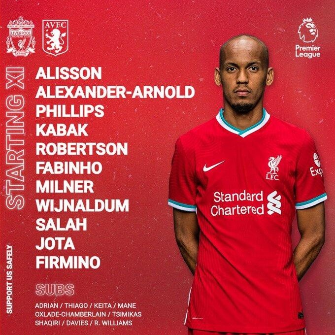 利物浦vs阿斯顿维拉首发：菲尔米诺搭档若塔 马内替补