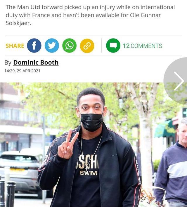 曼晚：马夏尔膝伤恢复良好，可能在赛季结束前复出