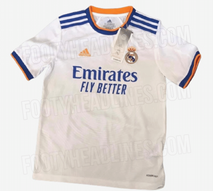 皇马新赛季主场球衣: 白底搭配蓝橙色, 复古味十足