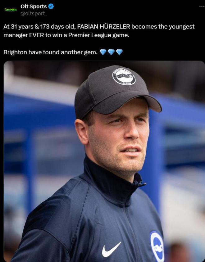 赫尔泽勒成英超首位 92 年后出生主帅，率布莱顿征战首轮