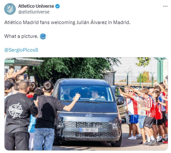 9500万欧新援降临马德里，阿尔瓦雷斯获马竞球迷欢呼