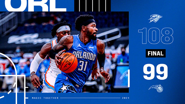 NBA简报：雷霆108-99战胜魔术 贝兹利19+12