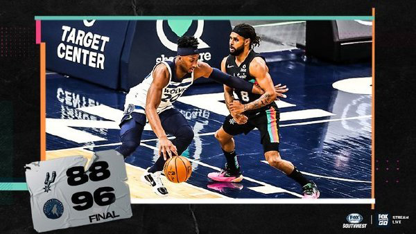 森林狼96-88险胜马刺 拉塞尔27分 比斯利24分